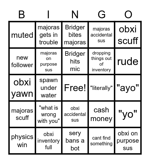 majoras VS. Obxidienne Bingo Card