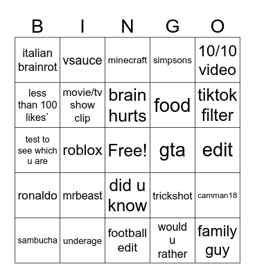 Untitled Bingo Card