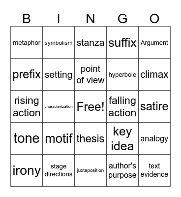 English II Bingo Card