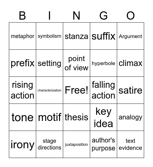 English II Bingo Card