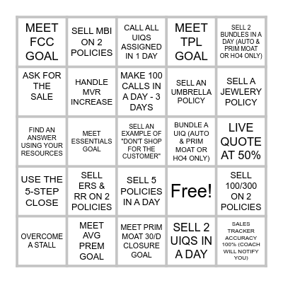 SALES TEAM BINGO Card