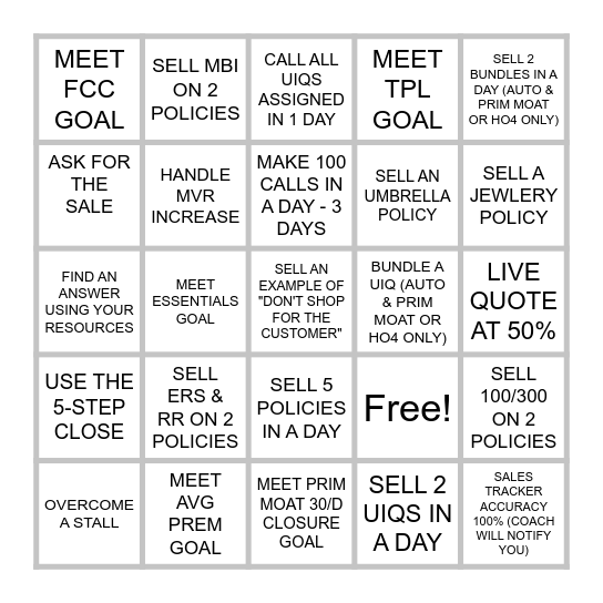 SALES TEAM BINGO Card