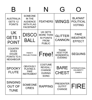 Eurovision Bingo 2025 Bingo Card