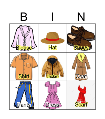 Clothes Bingo Card