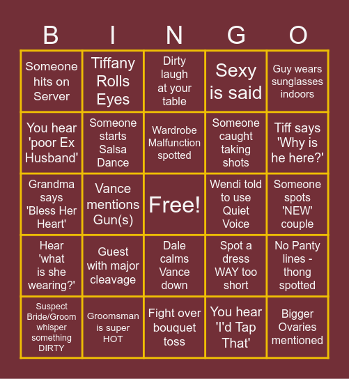 Trenton & Selena Wedding Bingo Card
