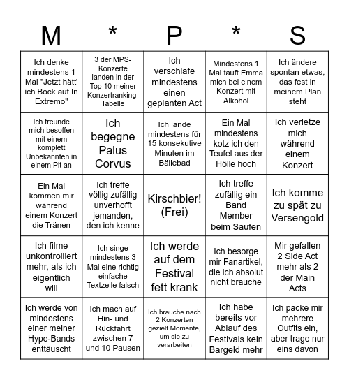 Festival-Vollversagen Bingo Card