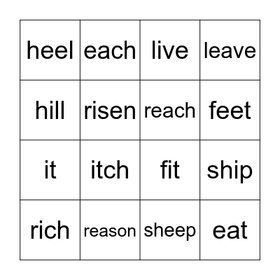 /i:/ and /i/ Bingo Card