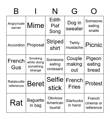 Paris Bingo Card