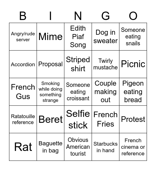 Paris Bingo Card