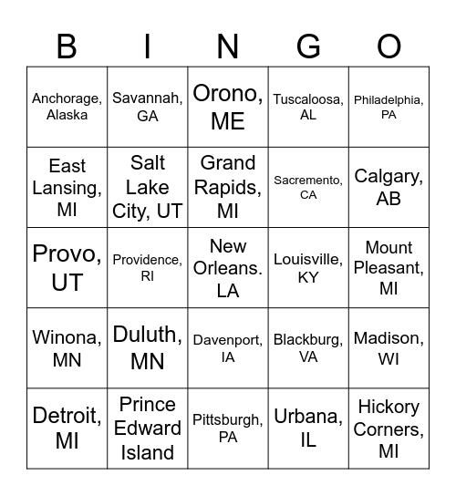 SFS Locations Bingo Card