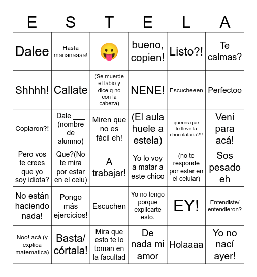 ESTELA Bingo Card