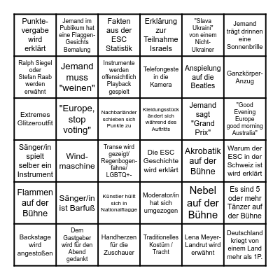 ESC Deutsch Bingo Card