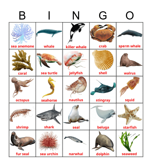 SEA ANIMALS Bingo Card
