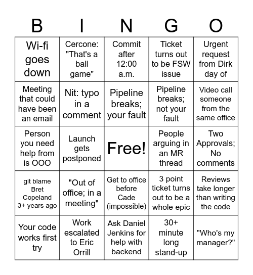 Ground Software Bingo! Bingo Card