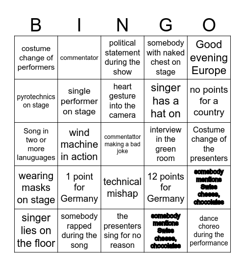 ESC Bullshit Bingo Basel 2025 Bingo Card