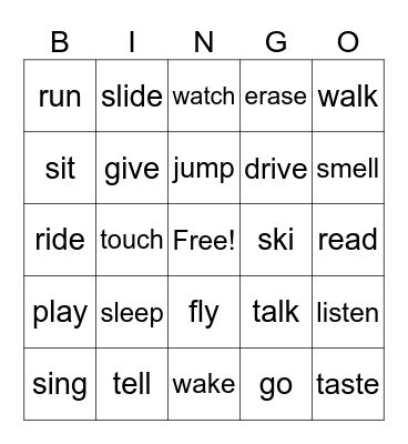Verbs Bingo Card