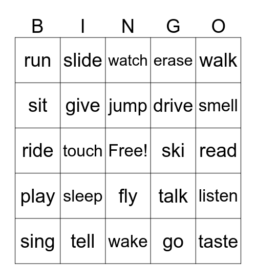 Verbs Bingo Card