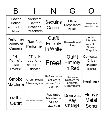 Eurovision Bingo Card
