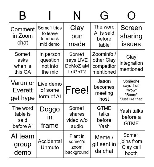 Sprint demoz Bingo Card
