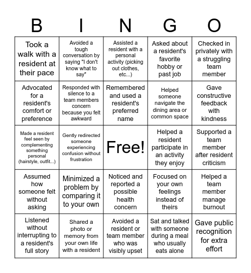 EMPATHY / SYMPATHY BINGO Card