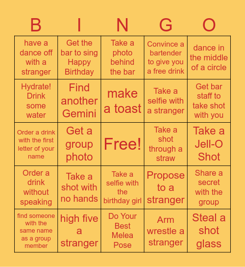 BIG 25 Bingo Card