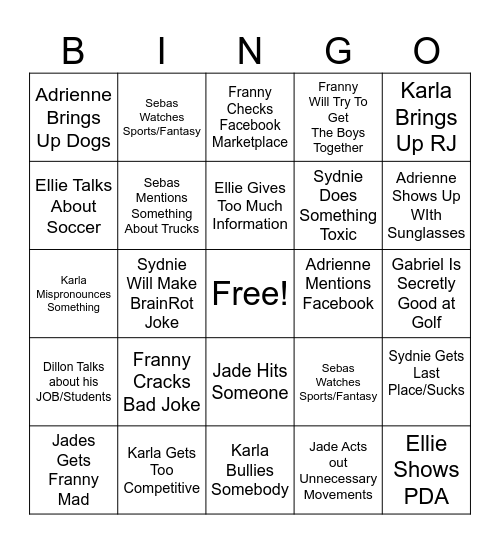 Sunday Golf Bingo Card