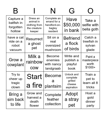 Twitch Rivals Sims 4 Bingo Card