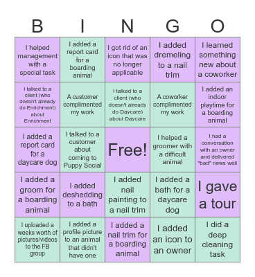 Paws & Claws Bingo Card
