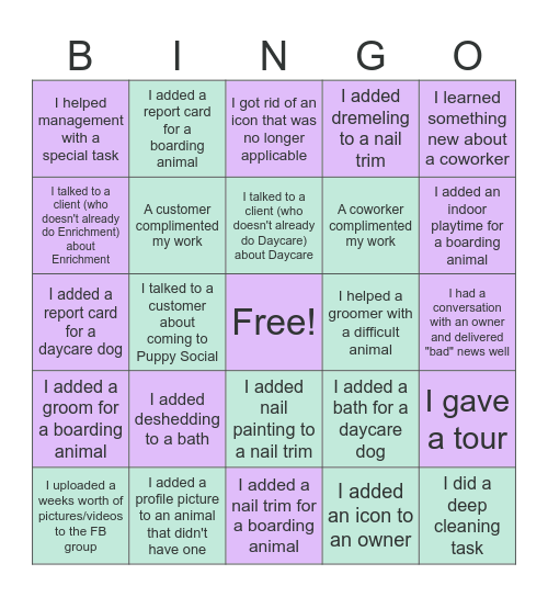 Paws & Claws Bingo Card