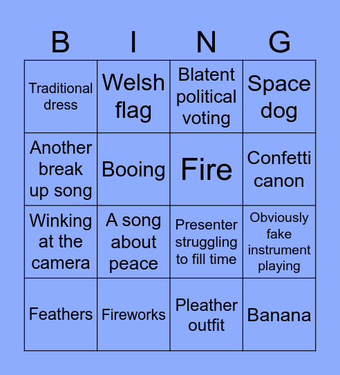 Eurovision Bingo Card