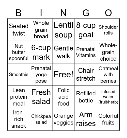 Strong Moms, Safe Babies: Nutrition Bingo Card