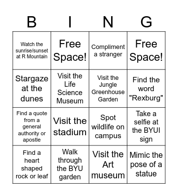 Rexburg Bingo Card
