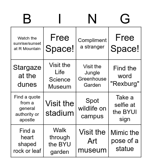 Rexburg Bingo Card