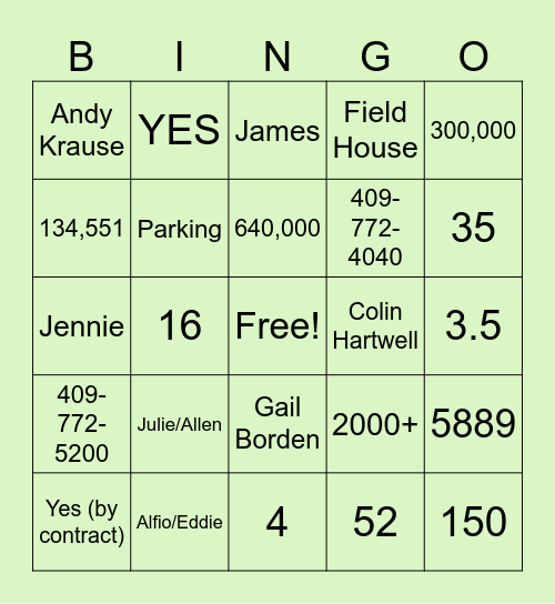 Auxiliary Bingo 3 Bingo Card
