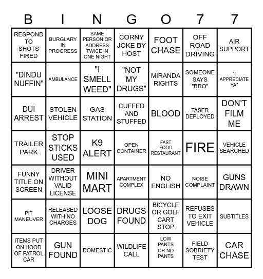ON PATROL LIVE Bingo Card