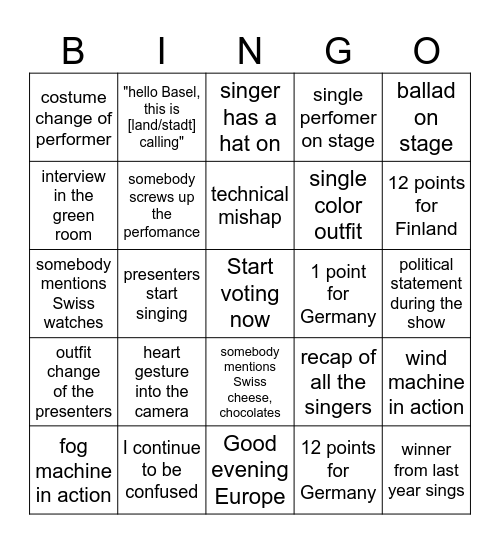 ESC 2025 Bullshit Bingo Card