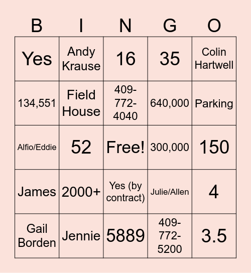 Auxiliary Bingo 4 Bingo Card