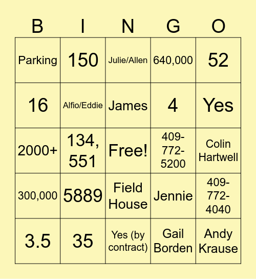 Auxiliary Bingo 5 Bingo Card