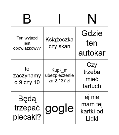 Gniezno bingo Card