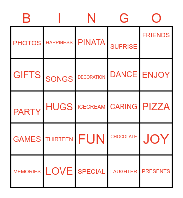 SAMHITA'S BIRTHDAY PARTY Bingo Card