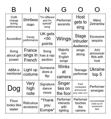 Eurovision Bingo!!! Bingo Card