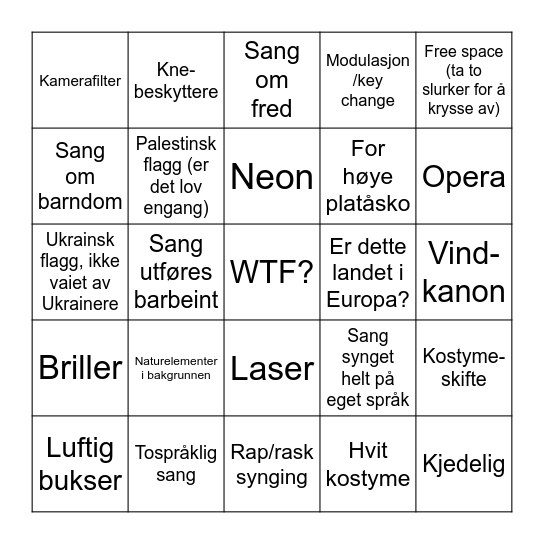 Eurovision 2025 (T) Bingo Card