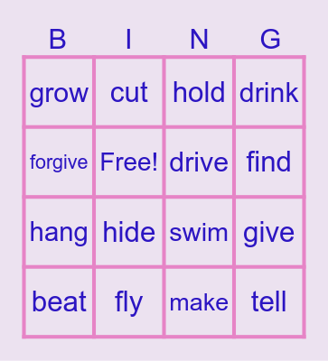 participle verbs Bingo Card