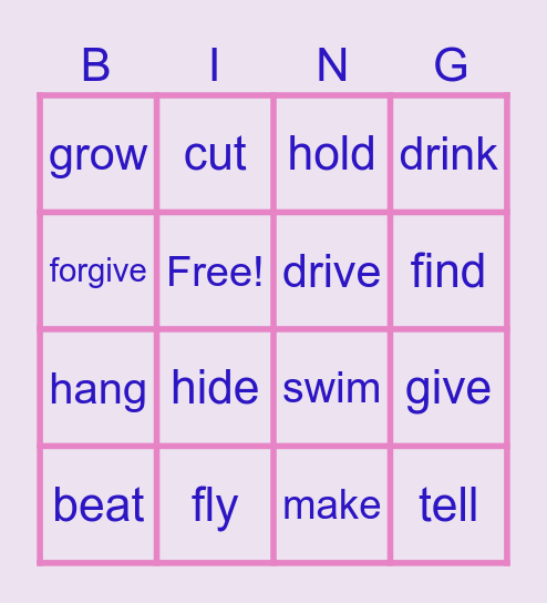 participle verbs Bingo Card