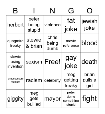 Family Guy bingo Card