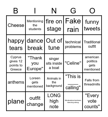 Eurovision 2025 Bingo Card