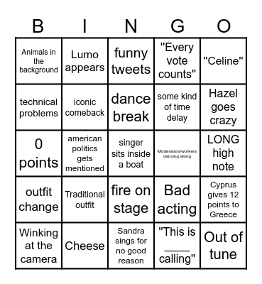 Eurovision 2025 Bingo Card