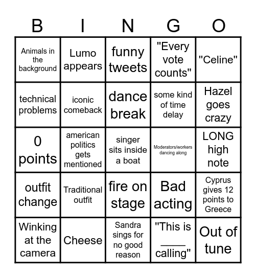 Eurovision 2025 Bingo Card