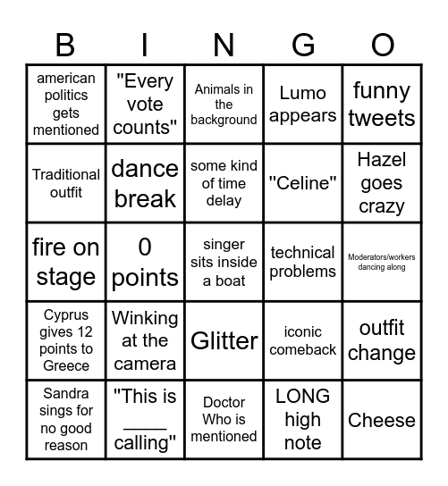Eurovision 2025 Bingo Card