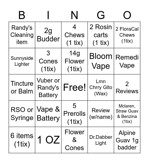Sunnyside Bingo Card